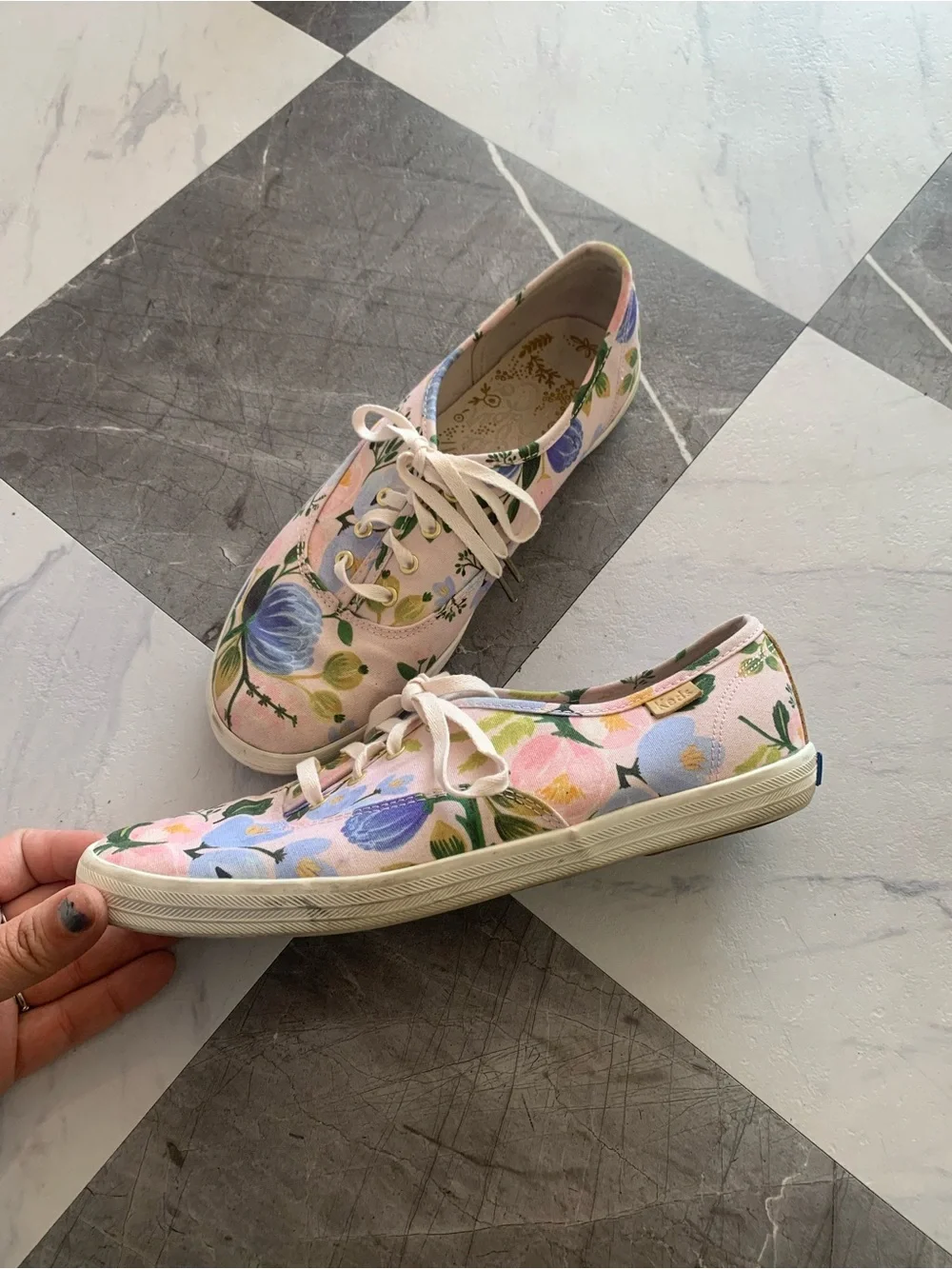 Keds Floral Canvas Lace-Up Sneakers - Pink & Blue